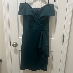 Xscape Strapless Teal Dress with Ruffle